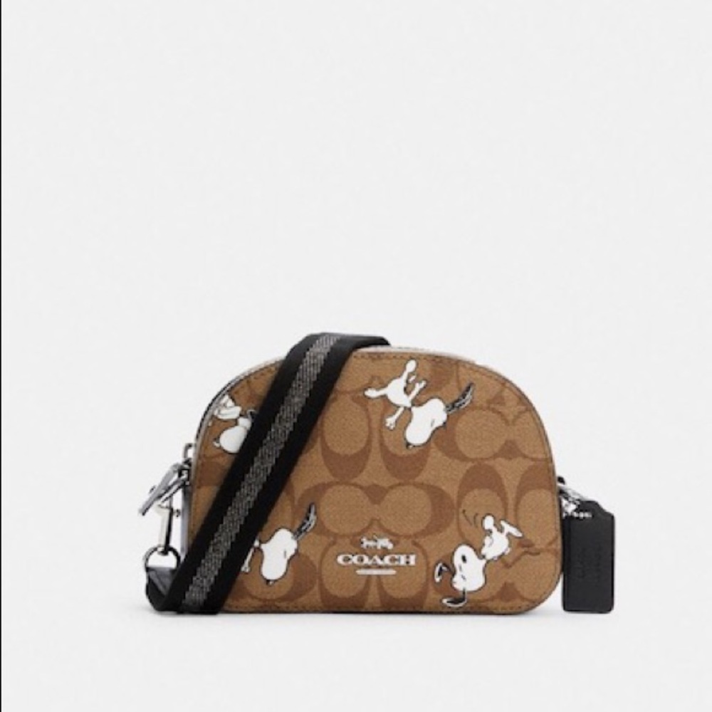 New💃Coach Coach X Peanuts Mini Serena Crossbody In Signature Canvas With Snoopy - Picture 8 of 11